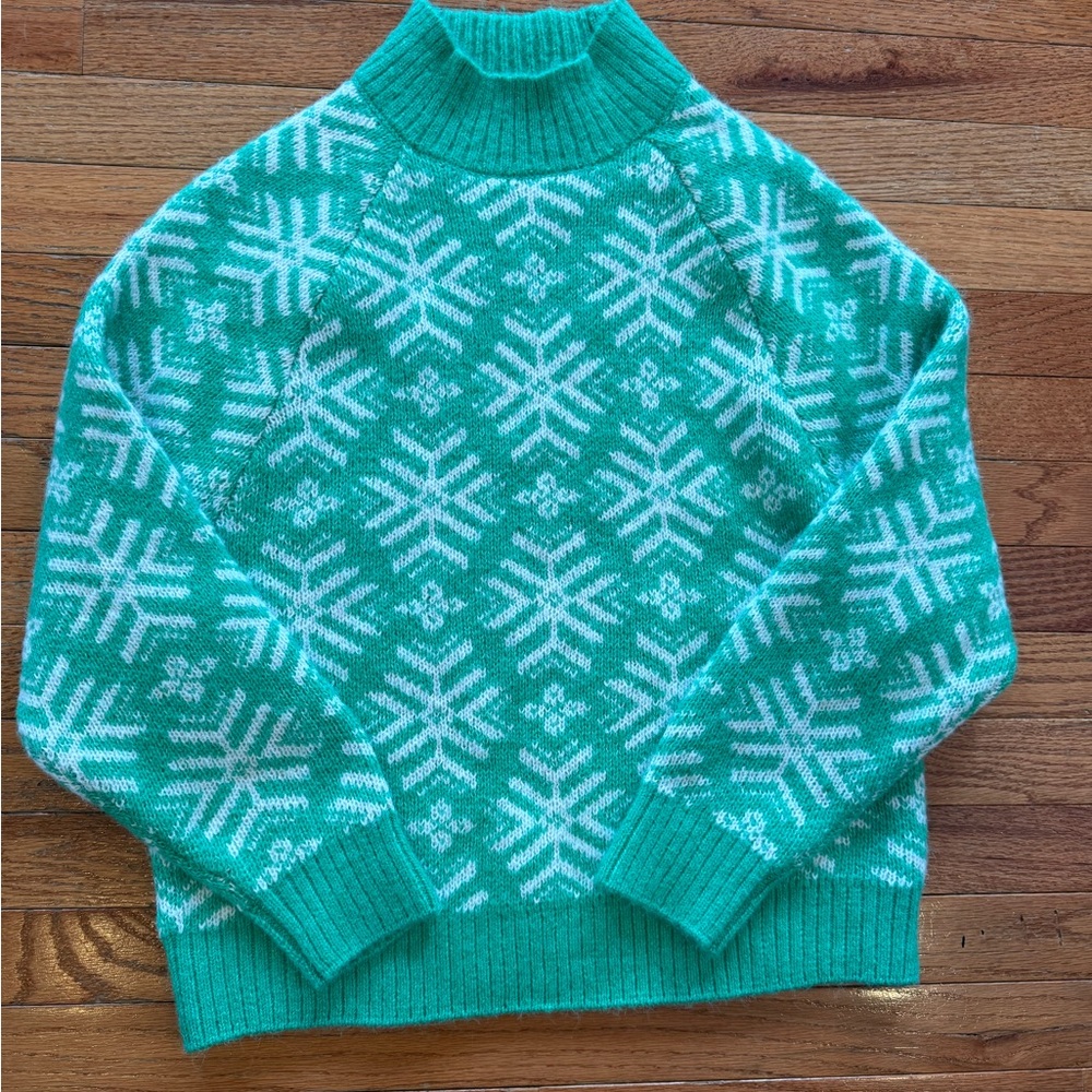 Old Navy Turquoise and White Snowflake Turtleneck Sweater